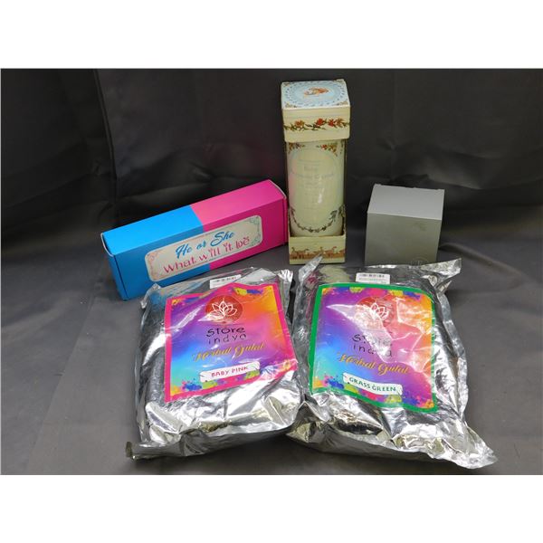 Lot of Baby Items Colorful Sand, Baby Keepsake Capsule, He or She, Things Remembered Coin Bank