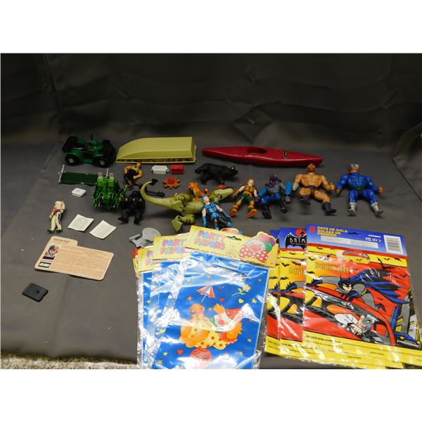 Lot of Assorted Toys GI Joe Fighter Pilot, He-Man, Dinosaur, Batman