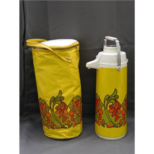 Kujaku LARGE Pitcher Carry Jug with Spout Canister and Carry Bag MCM Retro Vintage Yellow Floral