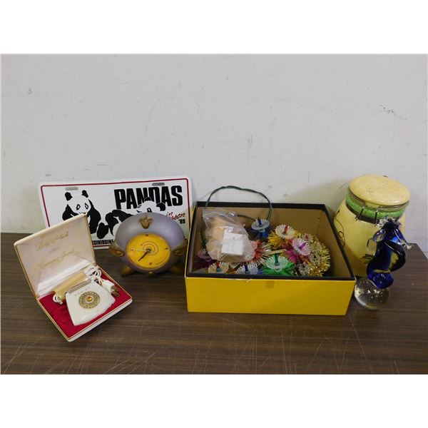 6pcs END OF THE RUN Art Glass, Clock, License plate, Holiday Light *damage*