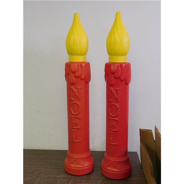Pair of Vintage Noel Candlestick Blow Molds 40" Tall