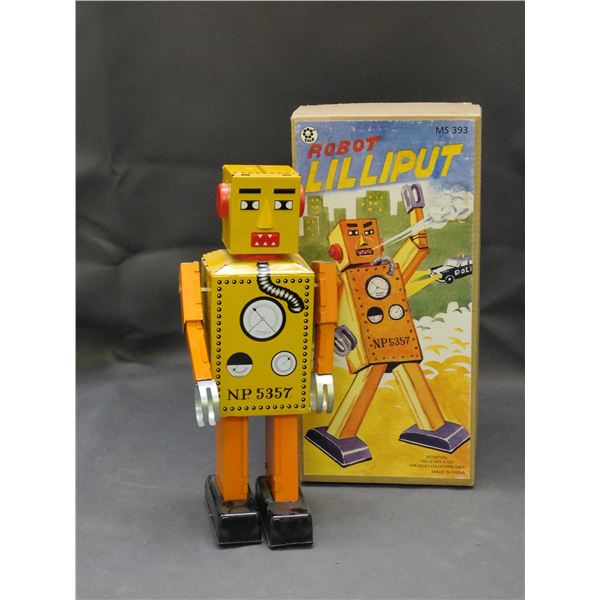 Schylling Lilliput Wind Up Tin Yellow Robot w/ Box MS393