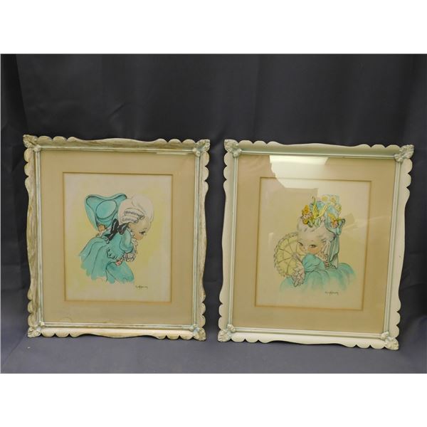 Pair of Vintage Framed Pastel & Watercolour Prints by Christofferson