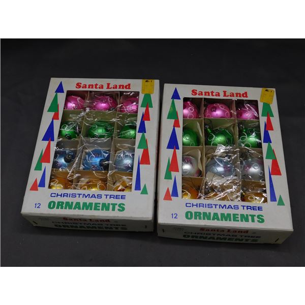 2 Boxes of 12 Vintage Hand Decorated Glass Balls Christmas Ornaments Santa Land