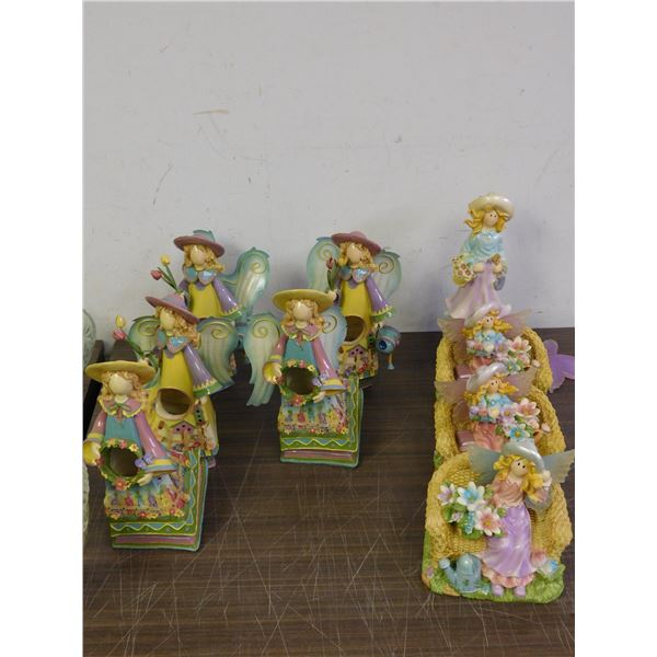 Ceramic & Metal Trinket Decorations Girls Flowers Spring Cloisonne on Bench Figurines Hallmark