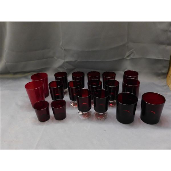 Lot of 18pcs Ruby Glasses Drink Bar Ware Assorted Sizes Vampire Glass