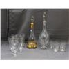 Image 1 : Lot of 2 Decanters and 10 Glasses Etched / Gold Rim