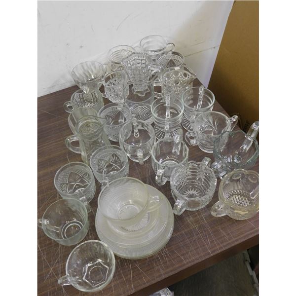 Lot of EAPG Glasses, Cream Sugar Pitchers Saucers Etc