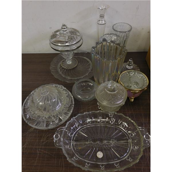 Lot of EAPG Vases Trays Serving Ware