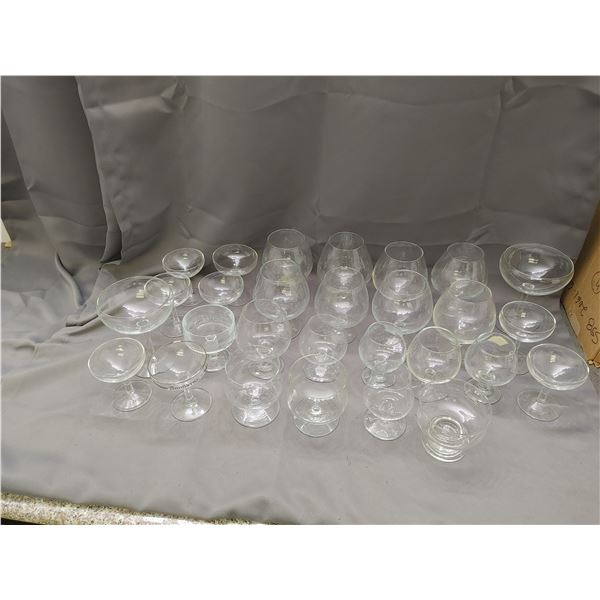 Lot of 25+ Brandy Snifter and Cocktail Glasses