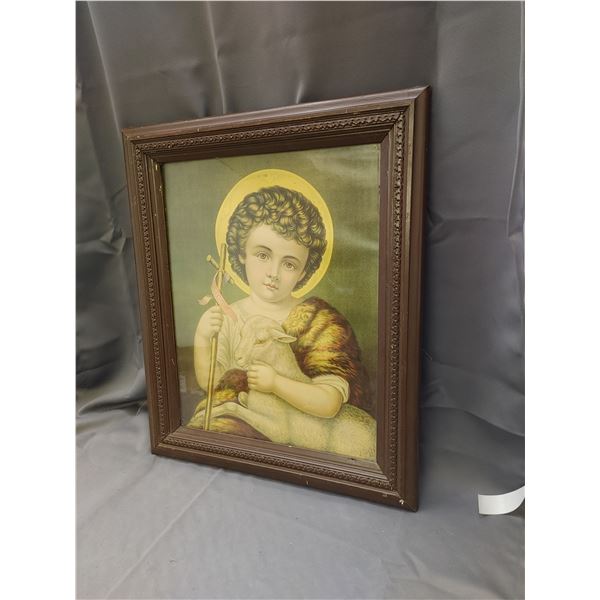 Vintage/Antique Religious Print with partial Coca Cola Advertising Backboard