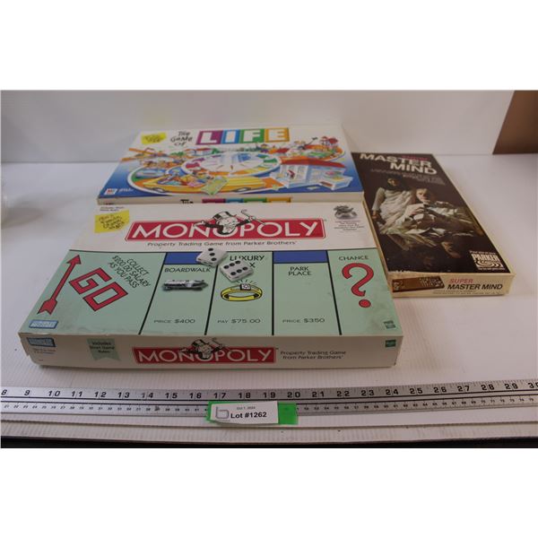(3) Board Games - The Game of Life, Monopoly, Super Master Mind - All As Is