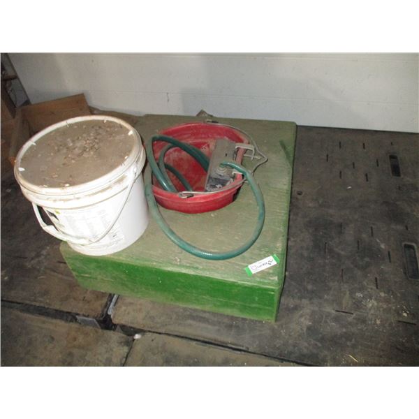 Hoffmans Horse Mineral, Pail, Water Float Valve, Wooden Pail Holder Box
