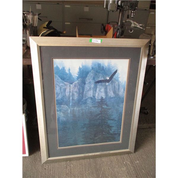 Bald Eagle Print (36"x44.5") Glass Has Crack in Top Left Corner - Gerald Wall Art