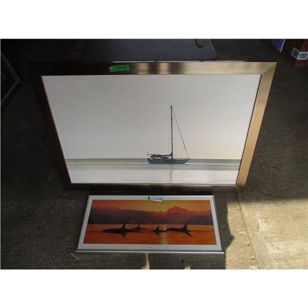 (2) Prints - Killer Whale Pod & Sail Boat (Largest 28.5"x40.5")