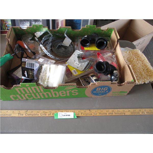 Various Home Improvement Supplies - Paint Rollers w/Handles, Plumbing Fittings, Strapping, Claw Hamm
