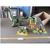 Image 1 : John Deere Die Cast 1:64 scale Dry Box Spreader & (2) Mattel Fisher Price Imaginext Dino Toys