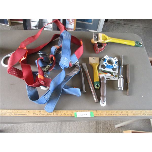 Fall Arrest Harness, Paint Scraper, Wood Chisels etc.