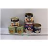 Image 1 : (6) Tin Containers: Devon, Bee Hive, Lady in Flower Garden