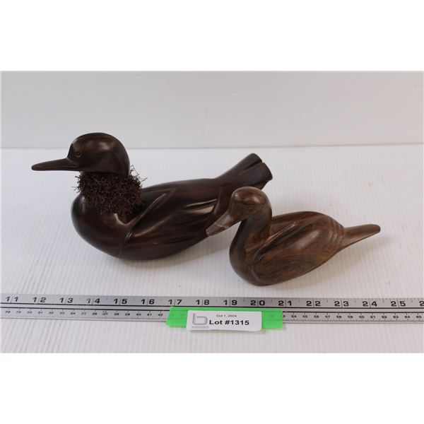 (2) Wood Carved Ducks (One Has Beak Repair) - 9" & 7.5"
