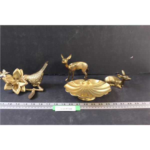 (4) Brass Figurines: Deer, Seashell, Bird