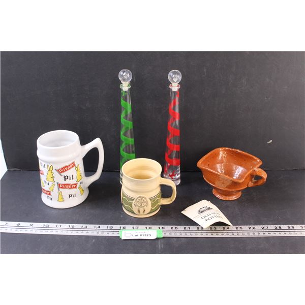 Siska Nation Pottery Mug, Pilsner Mug, Brown Pottery Bowl, (2) Fruits & Passion Empty Bath Glass Tub