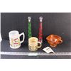 Siska Nation Pottery Mug, Pilsner Mug, Brown Pottery Bowl, (2) Fruits & Passion Empty Bath Glass Tub