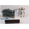 Image 2 : Lot: Fish Napkin Holder Set, Spatula, Stainless Steel Hand Washer, Bakelite Toothbrush Holder, Misc.