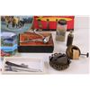 Image 5 : Lot: (3) Souvenir Plates, Vintage Bobby Pins, Hair Clipper in Box, Exacto Knife Set, (2) Kerosene La