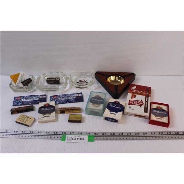 Lot: (4) Ashtrays, Assorted Tobacco Packages, Assorted Rolling Papers