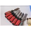 Image 2 : Lot: Chisel Set (As is), Roller, Punches, Stone Knife Sharpener, Misc. in Basket