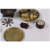 Image 6 : Lot: Brass Plates, Wood Salt & Pepper Shakers, Metal Art Bowl, Misc.