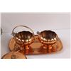 Image 2 : Pewter Serving Bowl Trays & Copper Plated Cream and Sugar Set w/Serving Tray, Curling Rock Storage T