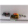 (3) Model Ninja Bike, Bobcat Toy, White Antique Motorcycle