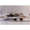 Lot: Flight Ruler, Indigenous Clay Canoe & Man, Pinwheel Beer Stein, Cast Iron Ladle, Misc.