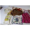 Image 5 : (4) Table Cloths (one Crocheted) - Kitchen Towels (2) Aprons