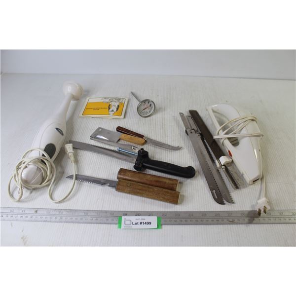 Sears Electric Knife (working) - Oster Mixer (working) - Taylor Meat Thermometer - Knives