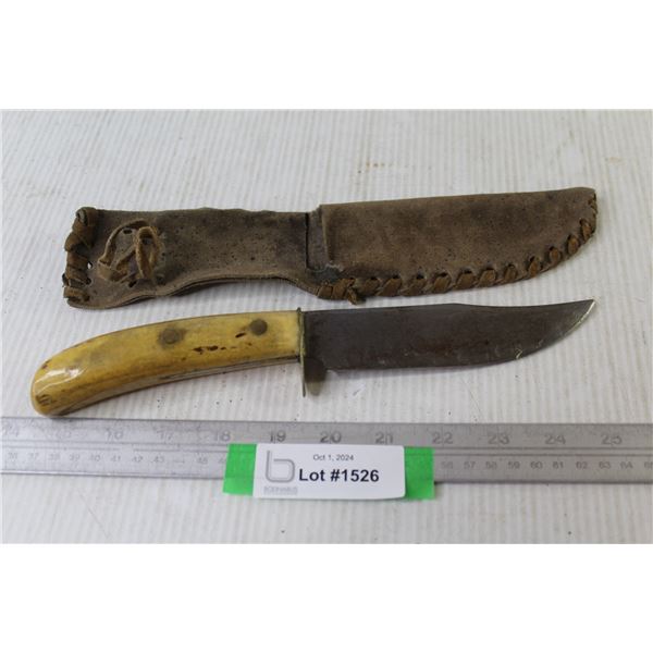 Vintage 11" Knife w/9" Blade in Leather Case (looks homemade)
