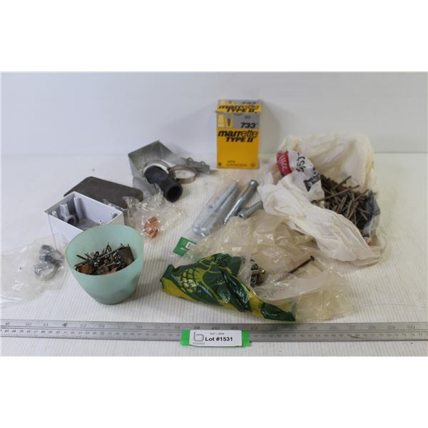 Marrettes - Sanding Sponge - Bolts - Screws - Electrical Box - 3 1/2" Nails - Misc. Hardware