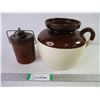 Image 1 : Bean Pot (has crack) and Small Cheese Crock