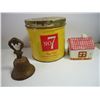 Image 3 : (10) Wade Tea Figurines, Galvanized Pail, Tobacco Tin, Bell, Bowl Copper Kettle/Cup and more
