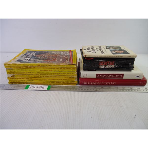 (10) National Geographics-Various Years and (4) Assorted Novels