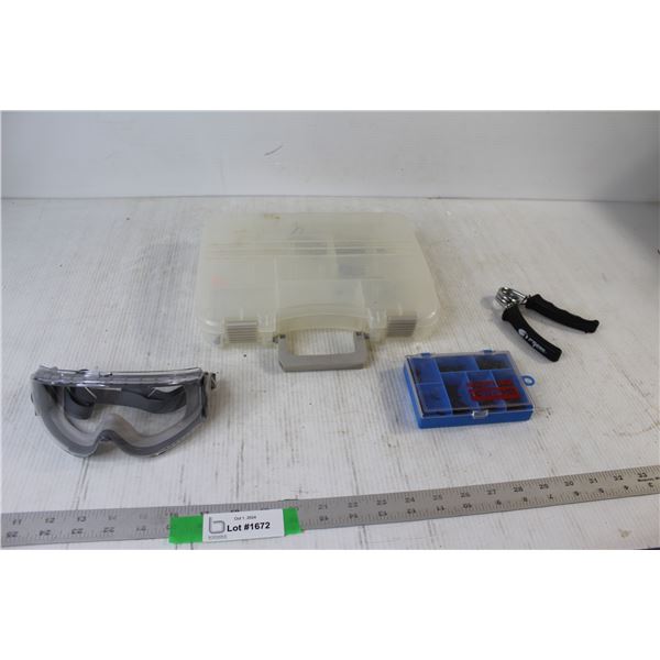 Ski Goggles, Tackle Box, Hardware Bits Box, Grip Strengthener