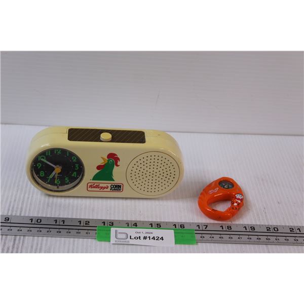 Kellogg's Alarm Clock (Works, Batteries Not Included), & Clip Compass