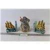 Image 1 : Pottery Style Honey Jar - Vintage Ceramic Sailboat Bookends
