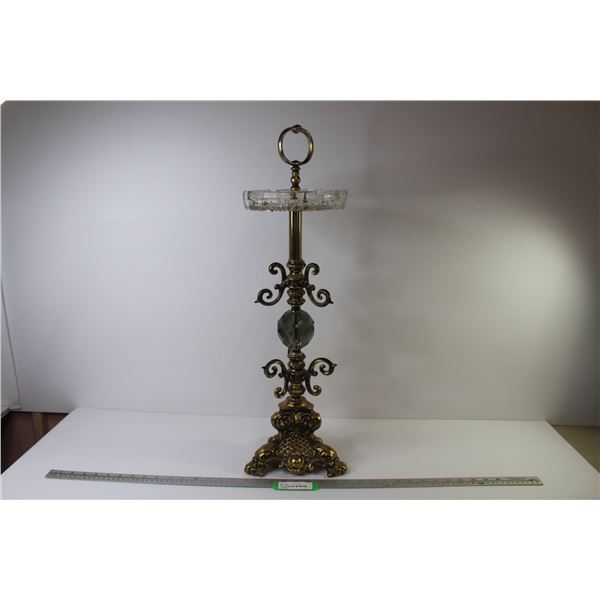 *Crystal Ashtray on Ornate Brass Stand (decent shape - 27 1/2"h)