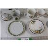 Image 3 : (4) saucers, Butter Dish, (3) Cups, Sugar Dish, Decorative Tray, (6) Oil and Vinegar Jars