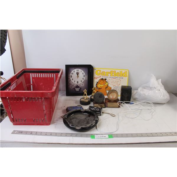 Garfield Sticker Collectors album, (4) Hockey Puck Trophies, (2) Digital Cameras - Untested, Panason