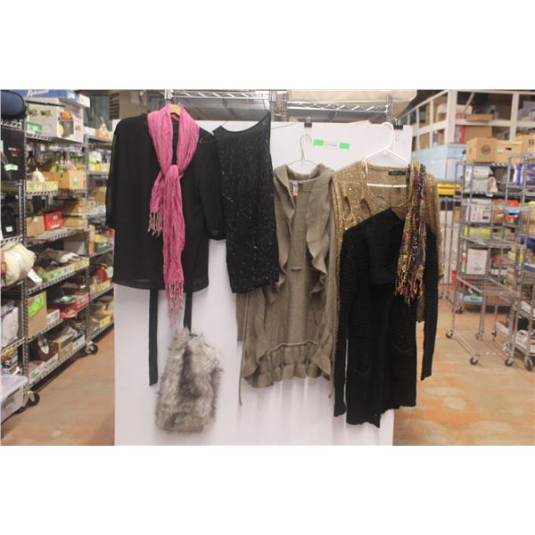 (2) Scarves, (4) Shirts, Hand Warmer and Top