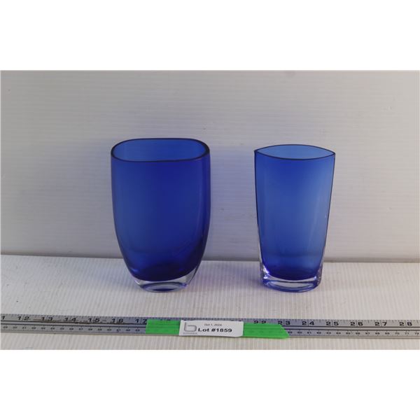 (2) Blue Glass Vases